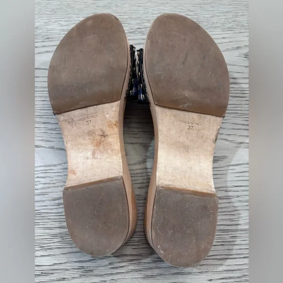 Fabrizio Viti Blue Gingham Wooden Sandal Size 7 - Picture 10 of 11